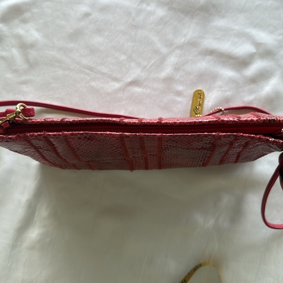 Vintage Clemente Red Snakeskin and Leather Clutch or Shoulder Bag - Picture 9 of 10